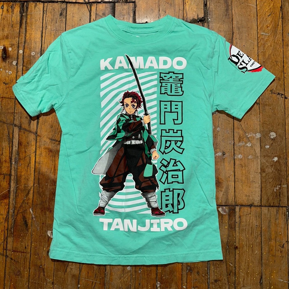 Tanjiro Kamado‎ Aniplex T Shirt Boys 12 Teal Short Sleeve Crew Neck Graphic Tee